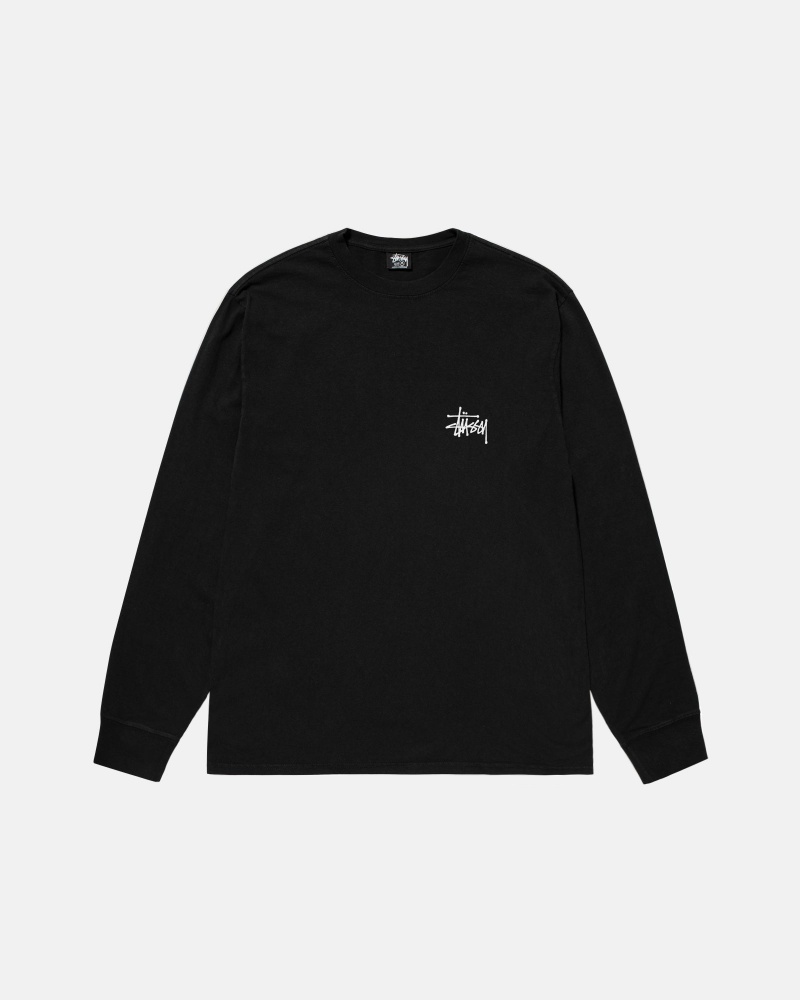 Stussy Basic Ls Pigment Dyed T Shirts Black | 20137RCSA