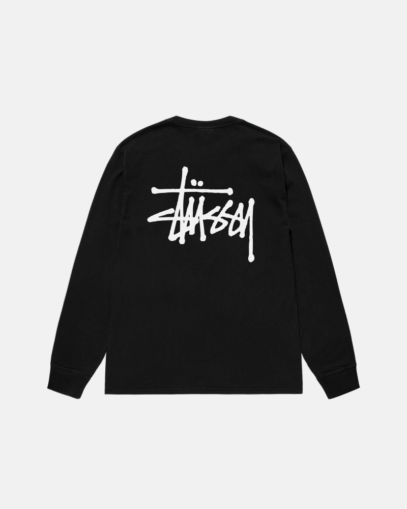 Stussy Basic Ls Pigment Dyed T Shirts Black | 20137RCSA