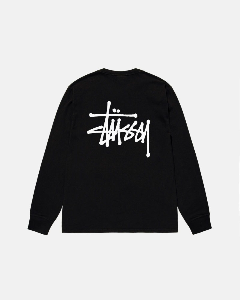 Stussy Basic Ls T Shirts Black | 59782OBJT