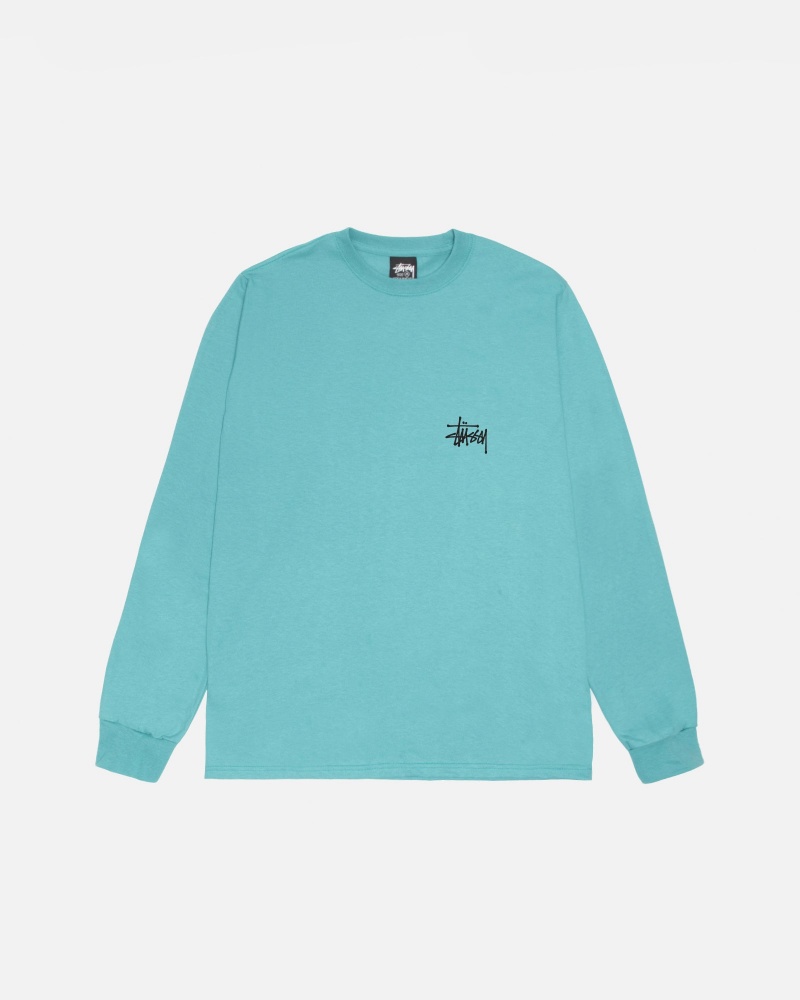 Stussy Basic Ls T Shirts Blue | 20841IQGS