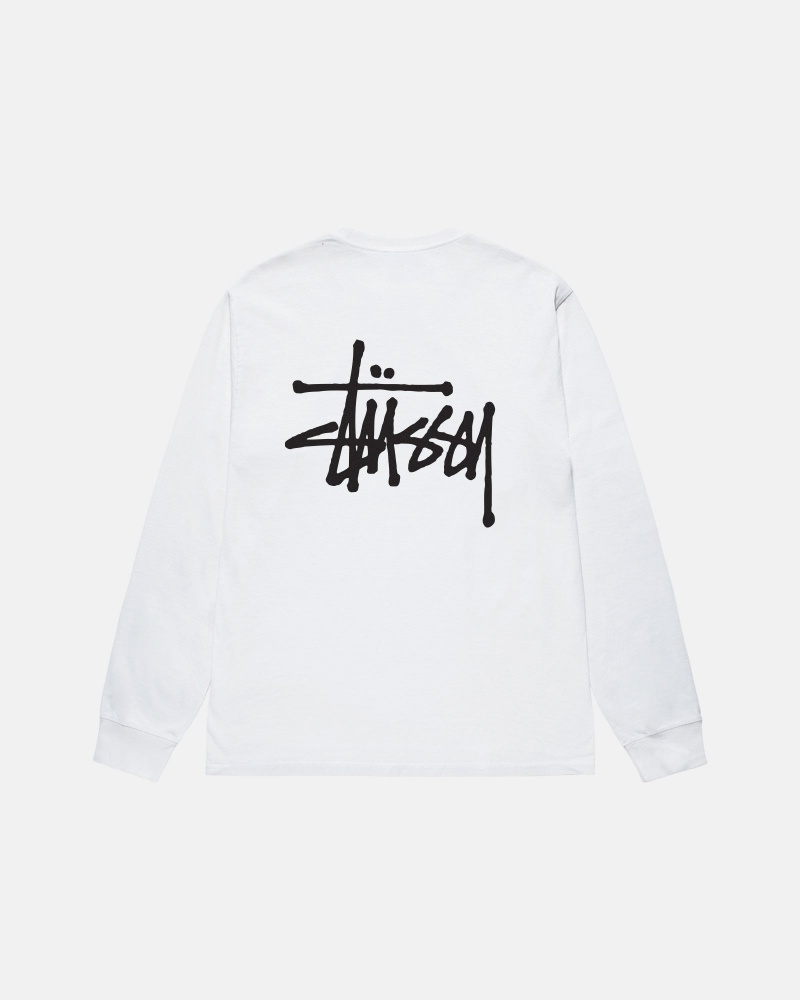 Stussy Basic Ls T Shirts White | 68219UHIE