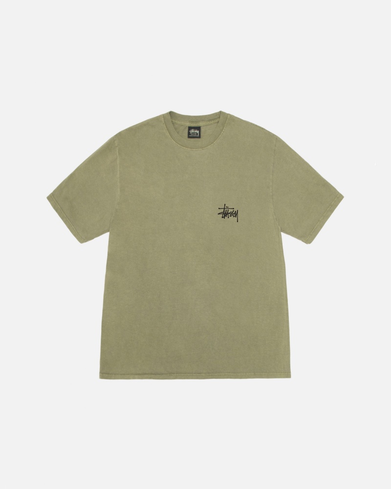 Stussy Basic Pigment Dyed T Shirts Olive | 52691YSIP