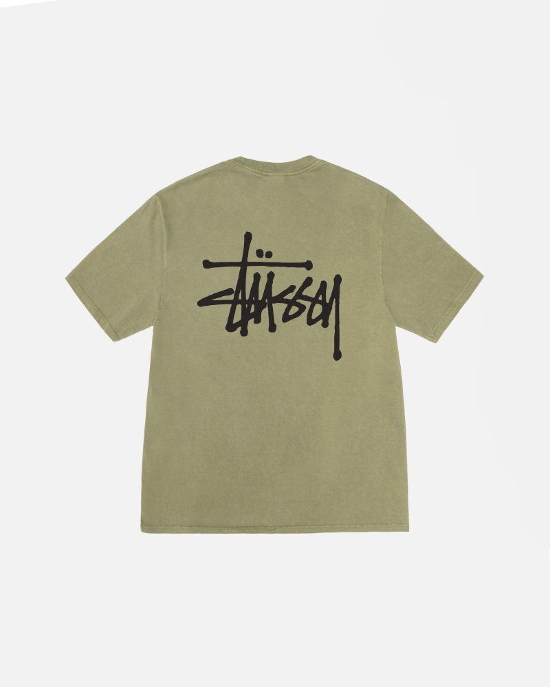 Stussy Basic Pigment Dyed T Shirts Olive | 52691YSIP