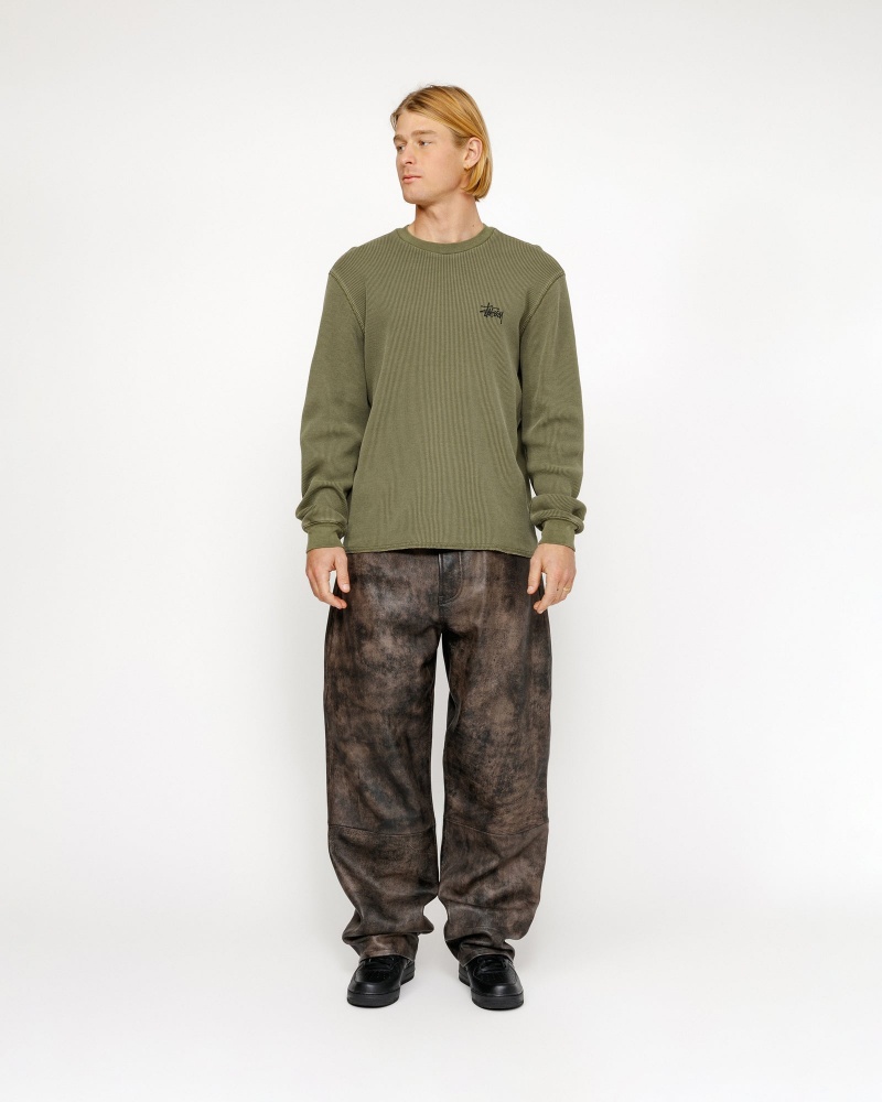 Stussy Basic Stock Ls Thermal T Shirts Olive | 47803NAQF