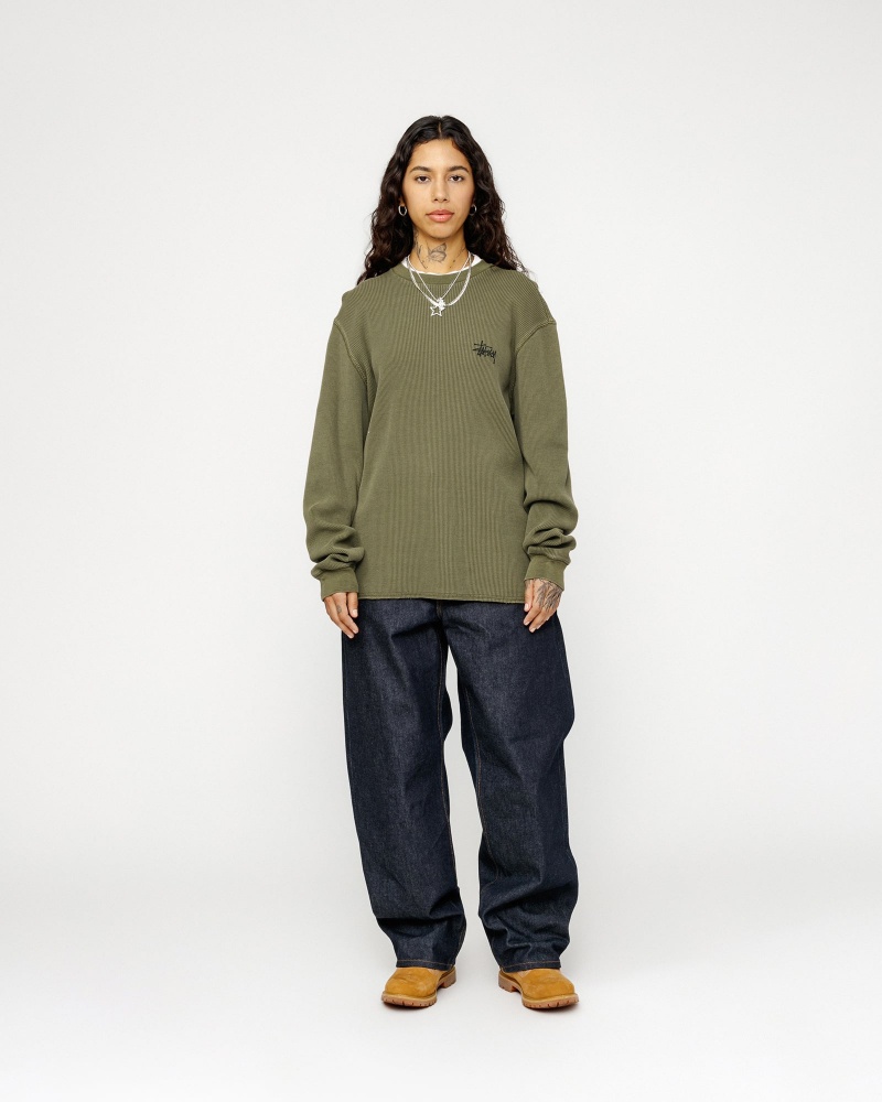 Stussy Basic Stock Ls Thermal T Shirts Olive | 47803NAQF