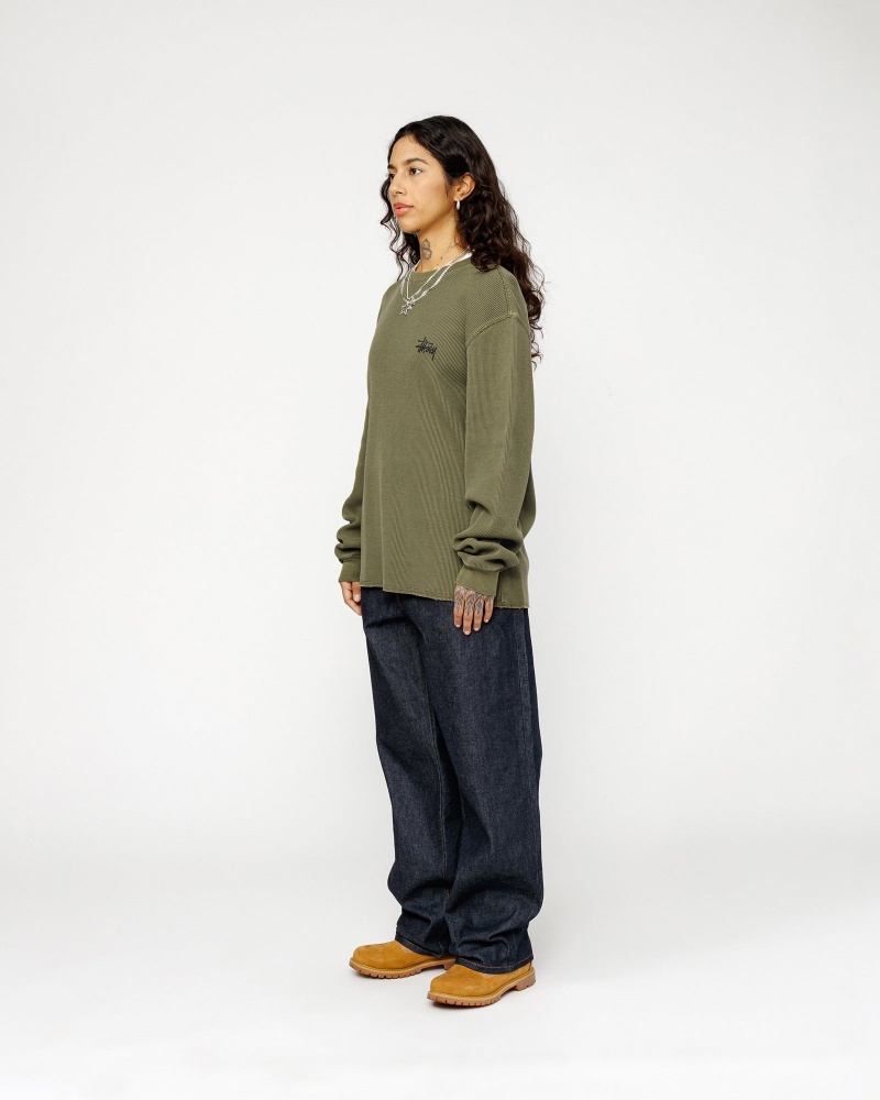 Stussy Basic Stock Ls Thermal T Shirts Olive | 47803NAQF