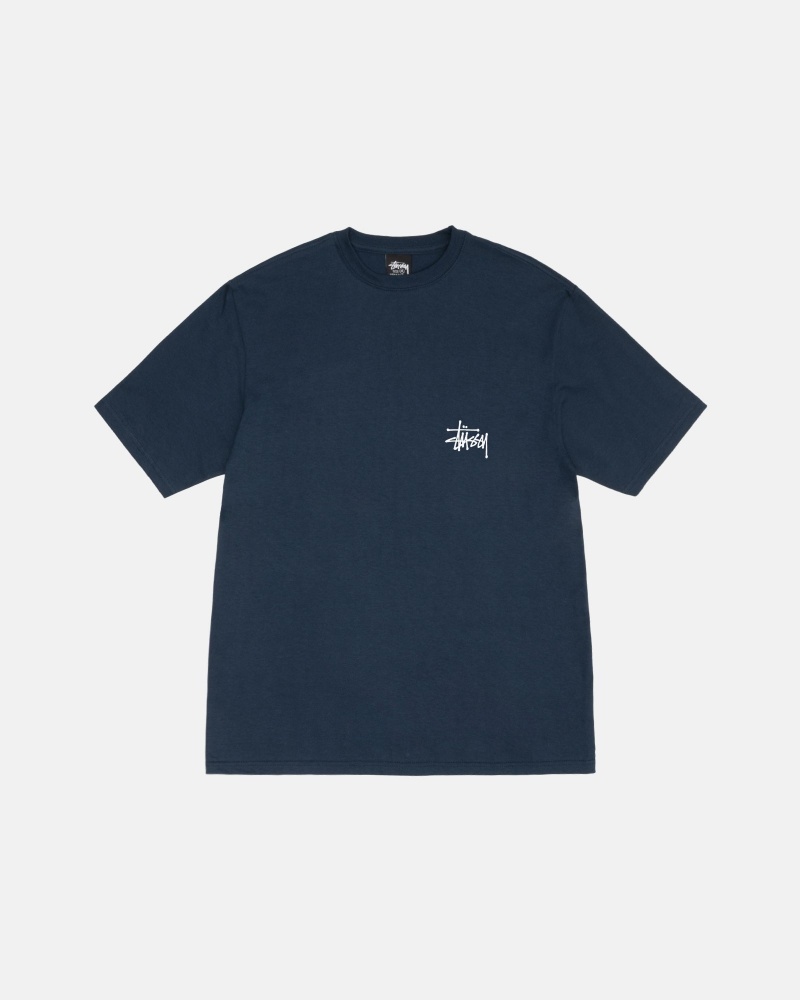 Stussy Basic T Shirts Navy | 82541FPVR