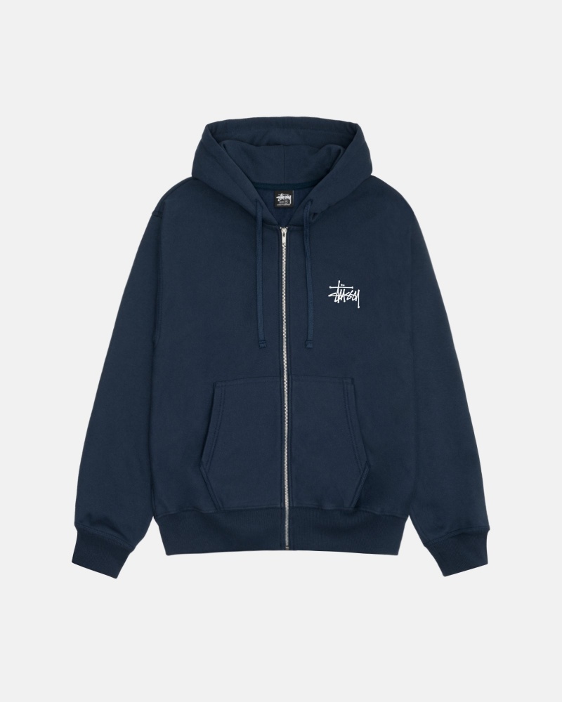 Stussy Basic Zip Hoodie Navy | 16597NHZC