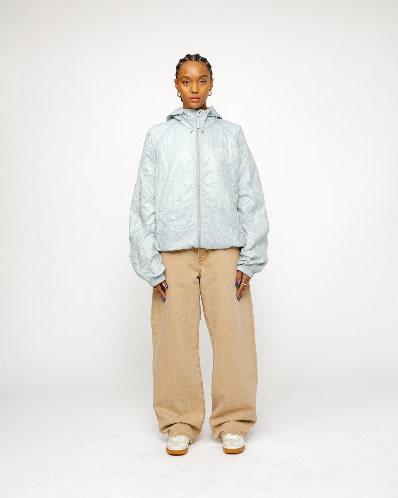 Stussy Beach Shell Wrinkled Nylon Coats White | 47219MSDJ