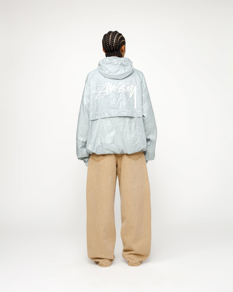 Stussy Beach Shell Wrinkled Nylon Coats White | 47219MSDJ