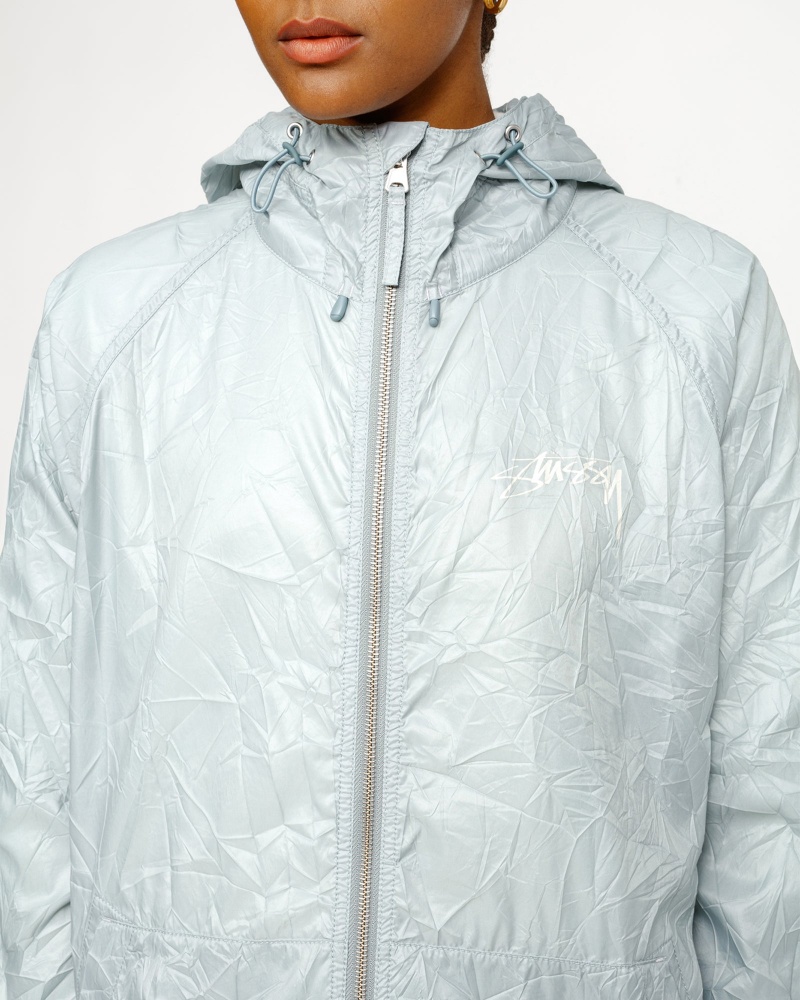 Stussy Beach Shell Wrinkled Nylon Coats White | 47219MSDJ