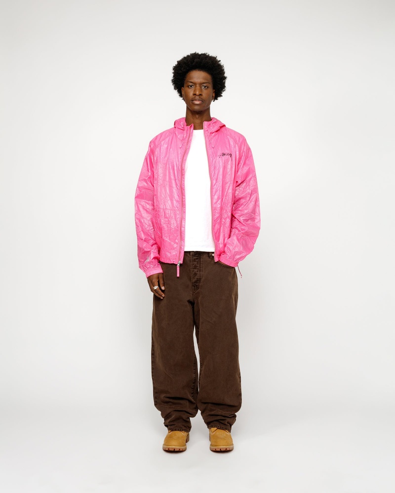 Stussy Beach Shell Wrinkled Nylon Coats Pink | 39745ZHQX