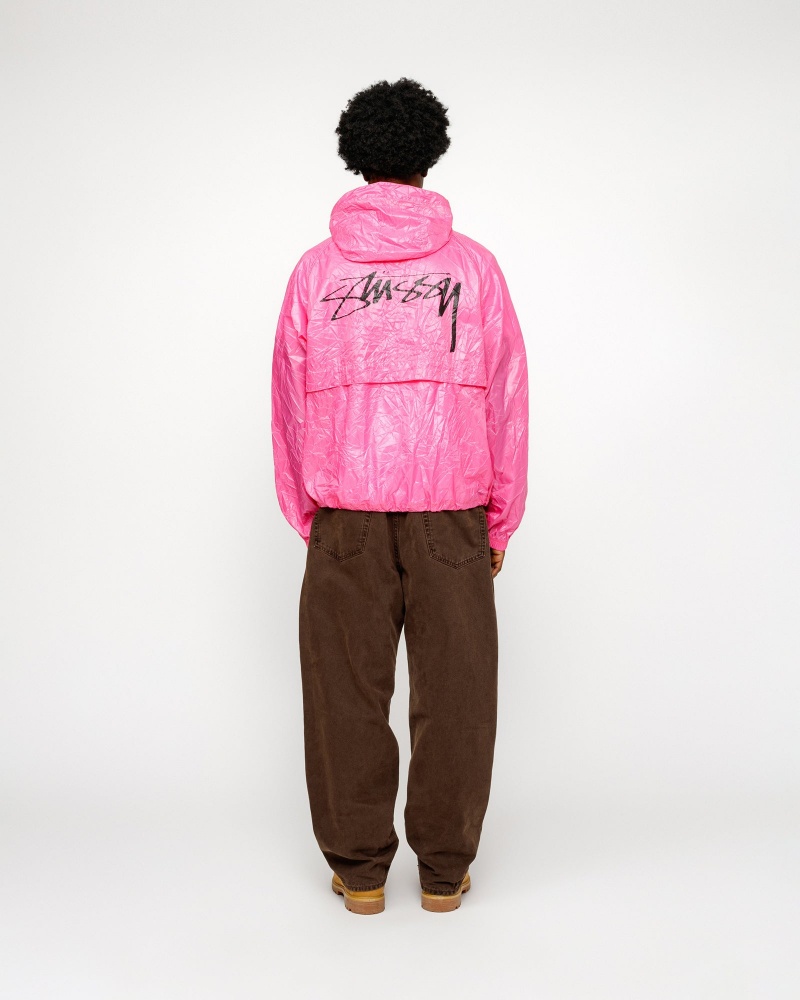 Stussy Beach Shell Wrinkled Nylon Coats Pink | 39745ZHQX