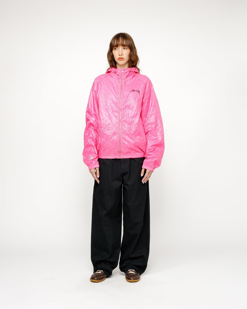 Stussy Beach Shell Wrinkled Nylon Coats Pink | 39745ZHQX