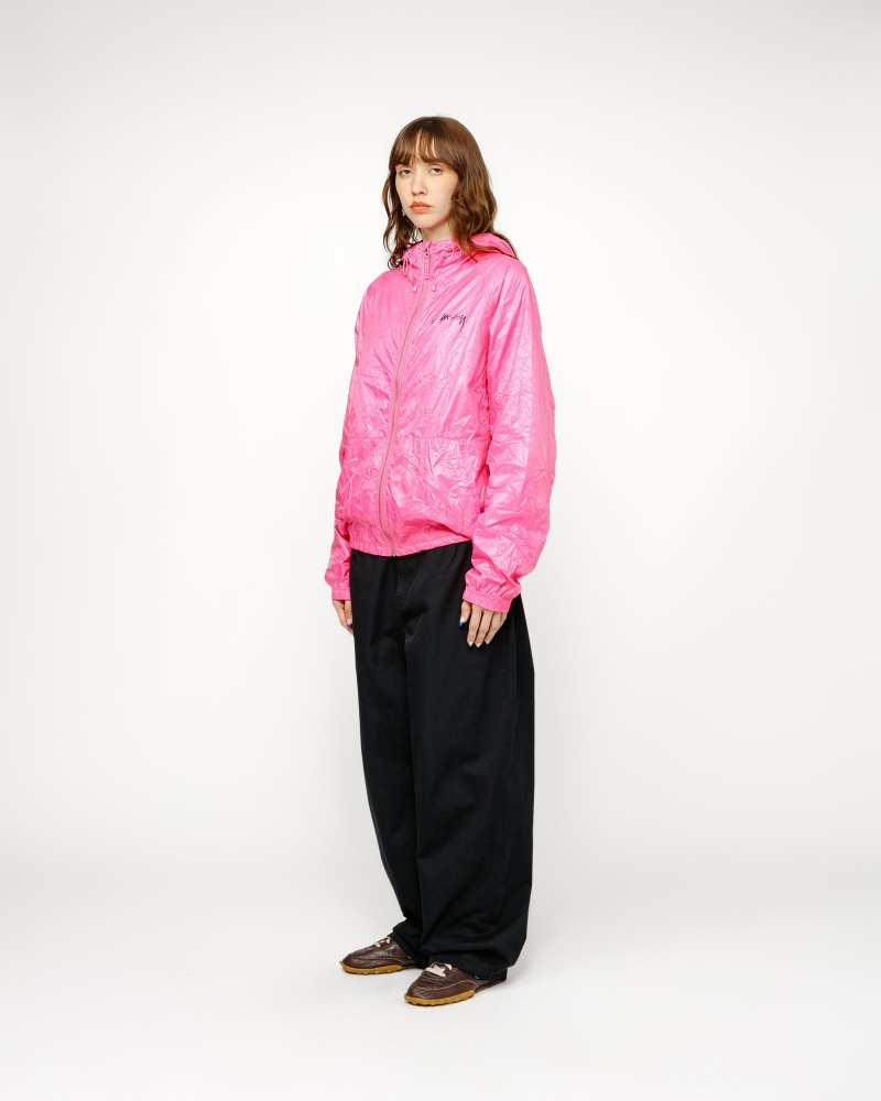 Stussy Beach Shell Wrinkled Nylon Coats Pink | 39745ZHQX