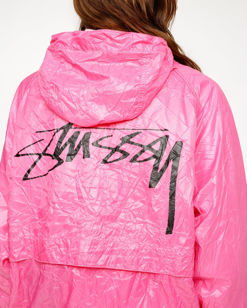 Stussy Beach Shell Wrinkled Nylon Coats Pink | 39745ZHQX