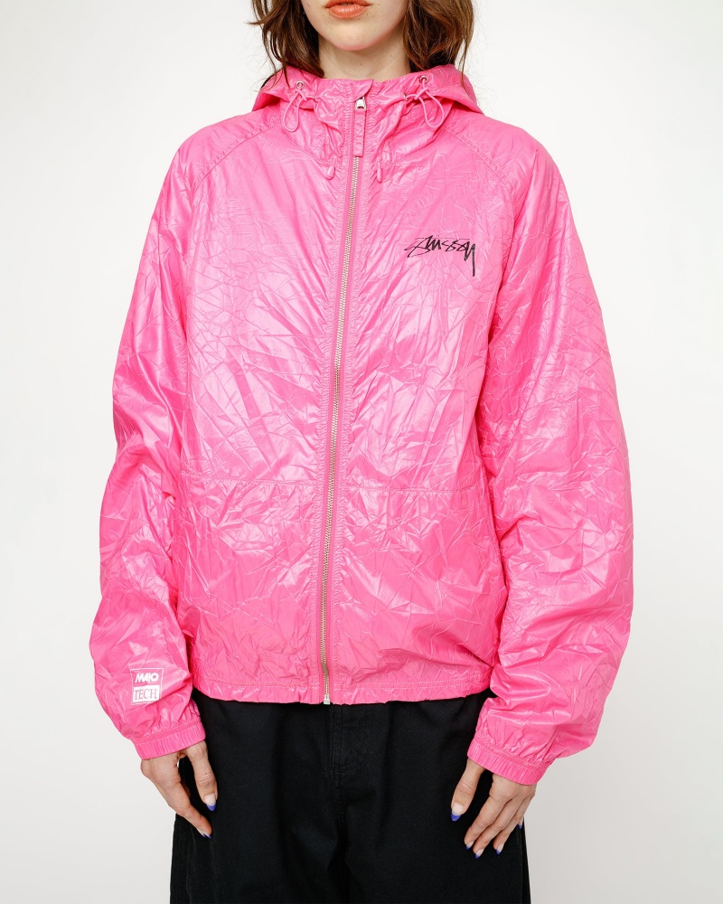 Stussy Beach Shell Wrinkled Nylon Coats Pink | 39745ZHQX