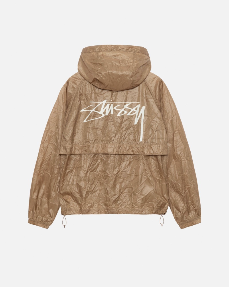 Stussy Beach Shell Wrinkled Nylon Coats Brown | 97652LHMG