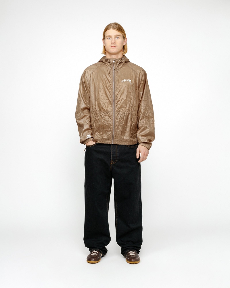 Stussy Beach Shell Wrinkled Nylon Coats Brown | 97652LHMG