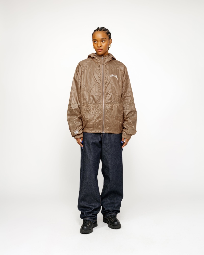 Stussy Beach Shell Wrinkled Nylon Coats Brown | 97652LHMG