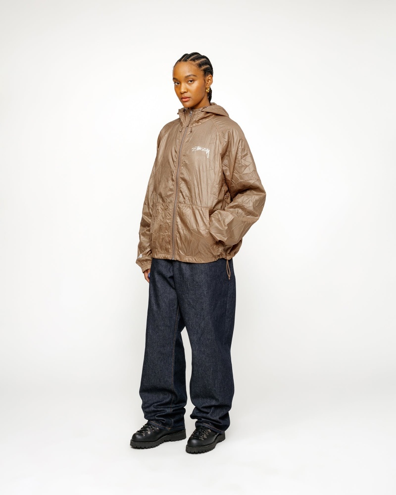 Stussy Beach Shell Wrinkled Nylon Coats Brown | 97652LHMG