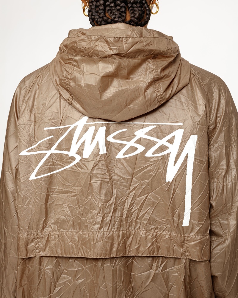 Stussy Beach Shell Wrinkled Nylon Coats Brown | 97652LHMG