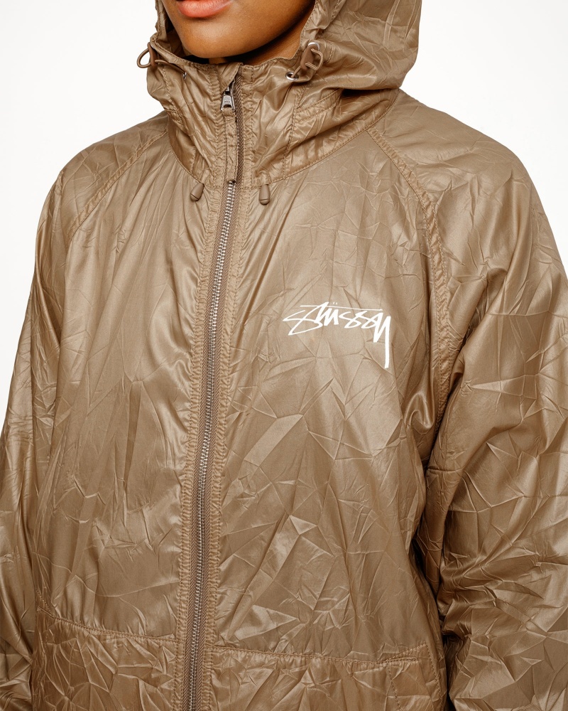 Stussy Beach Shell Wrinkled Nylon Coats Brown | 97652LHMG