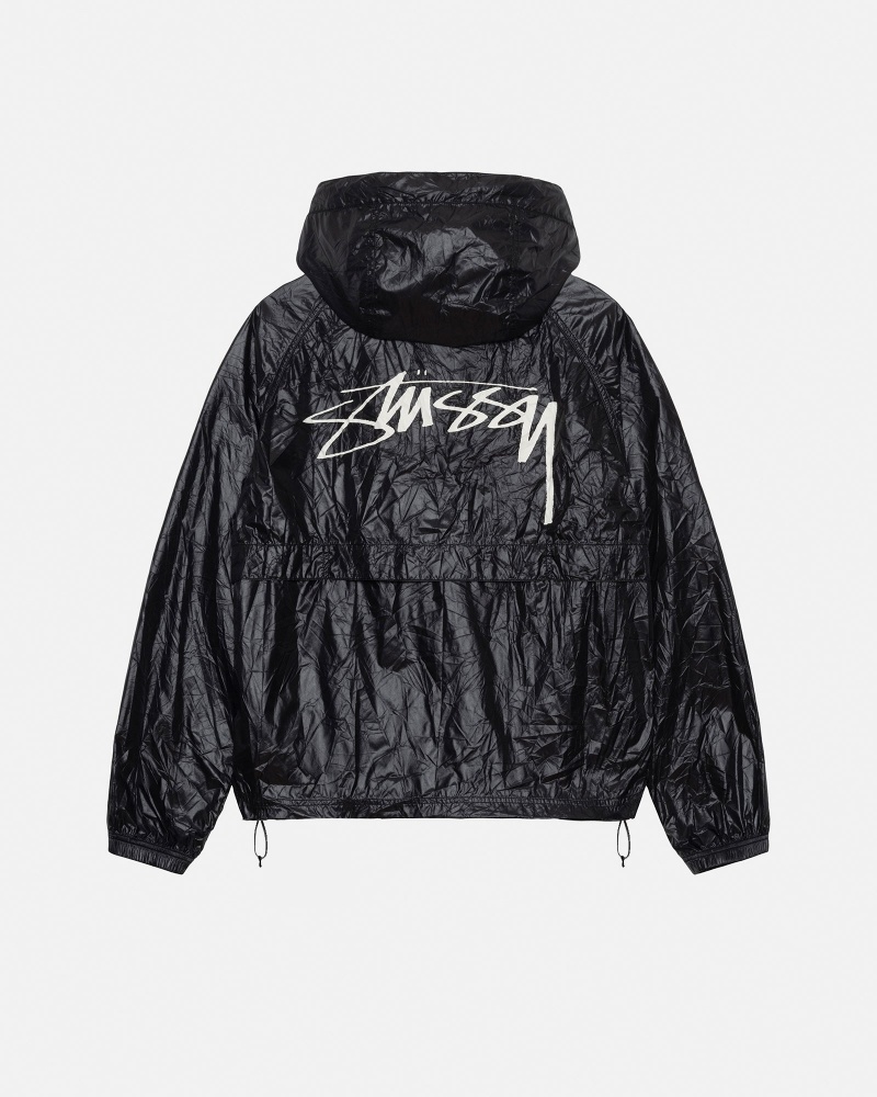 Stussy Beach Shell Wrinkled Nylon Coats Black | 49207RPBI