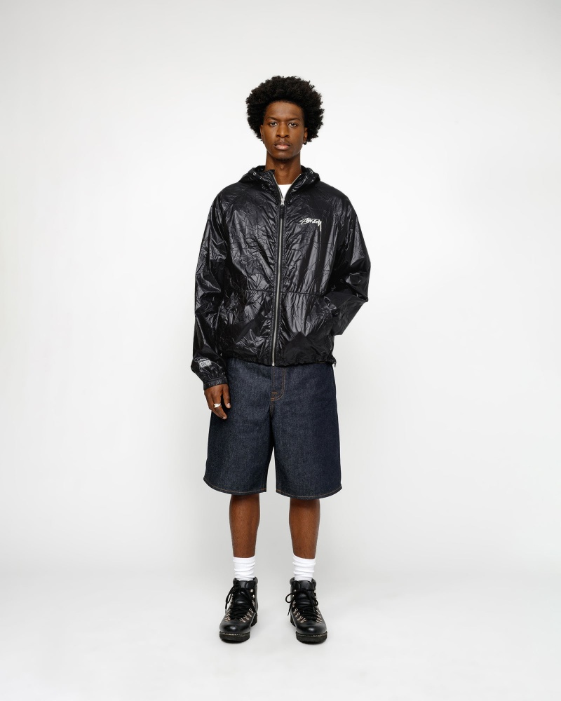 Stussy Beach Shell Wrinkled Nylon Coats Black | 49207RPBI