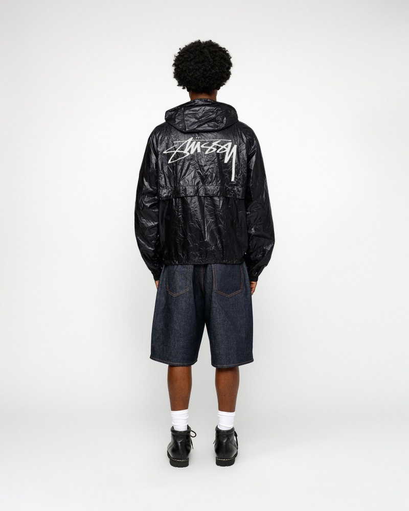 Stussy Beach Shell Wrinkled Nylon Coats Black | 49207RPBI