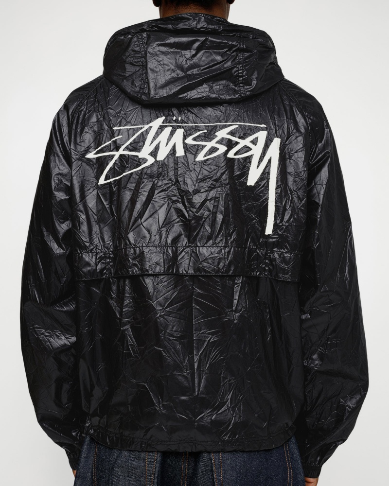 Stussy Beach Shell Wrinkled Nylon Coats Black | 49207RPBI