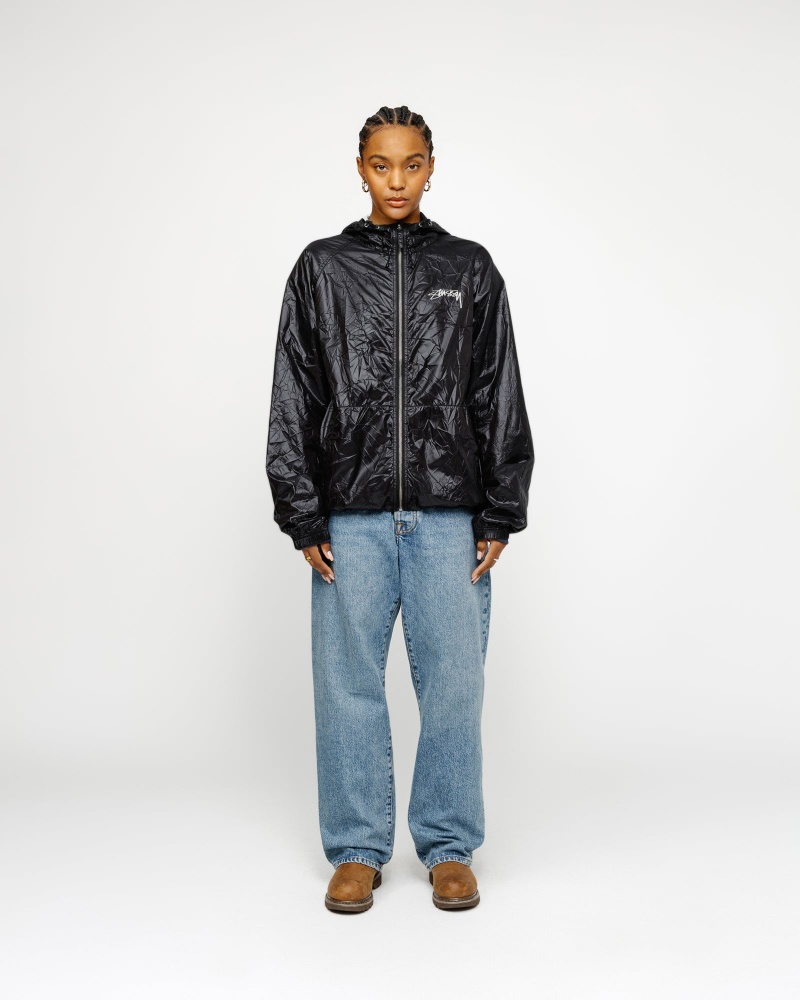 Stussy Beach Shell Wrinkled Nylon Coats Black | 49207RPBI