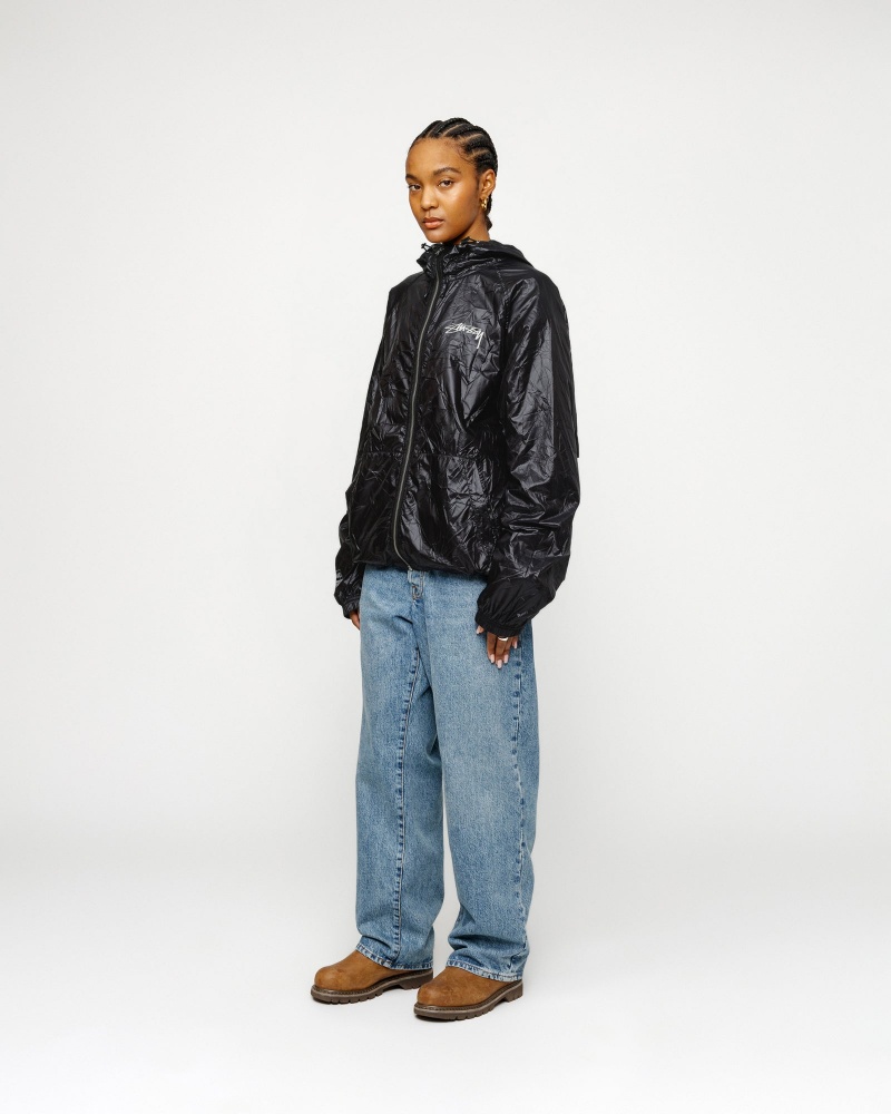 Stussy Beach Shell Wrinkled Nylon Coats Black | 49207RPBI