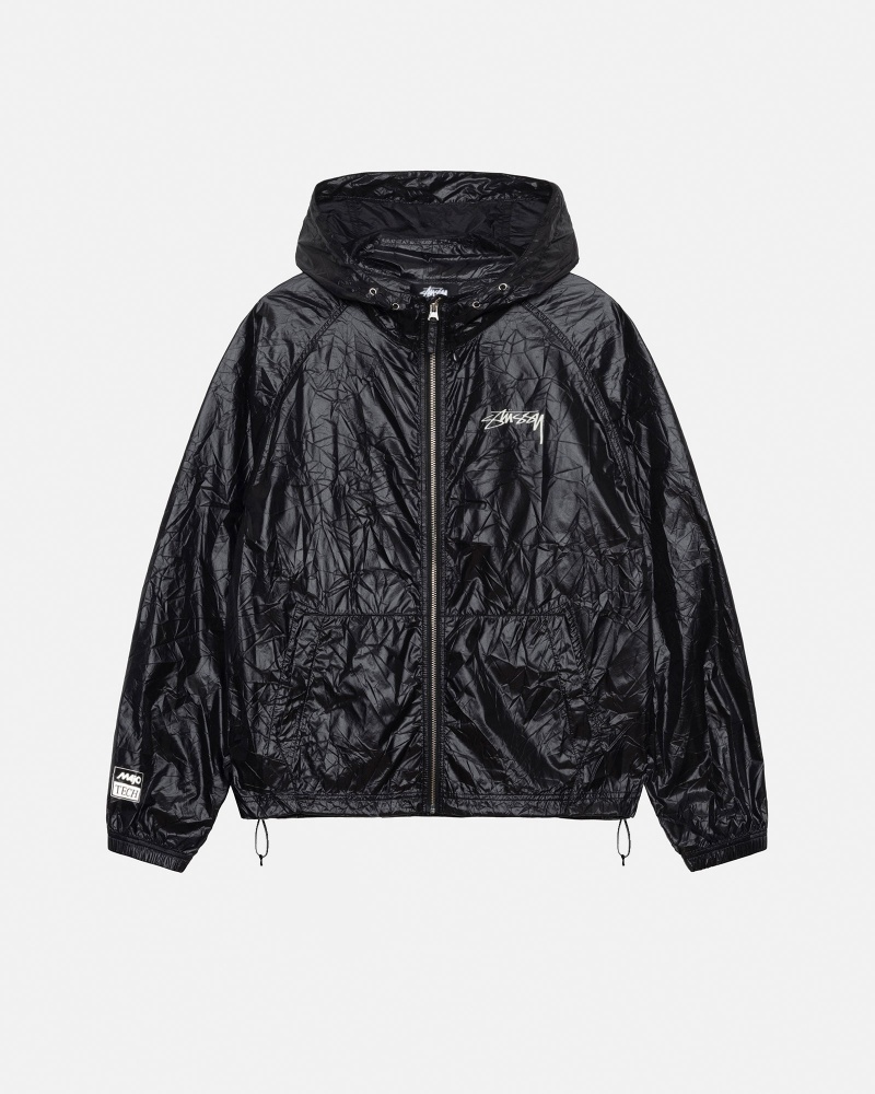 Stussy Beach Shell Wrinkled Nylon Coats Black | 49207RPBI