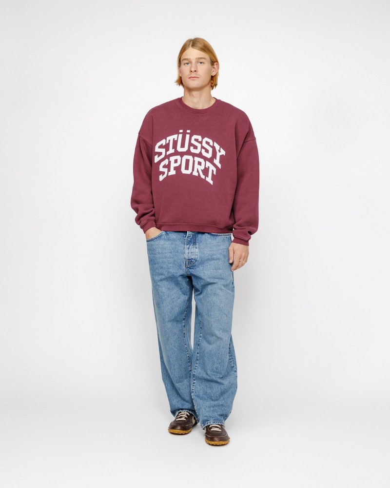 Stussy Big Crackle Sport Crew Sweatshirts Burgundy | 52189BIMS