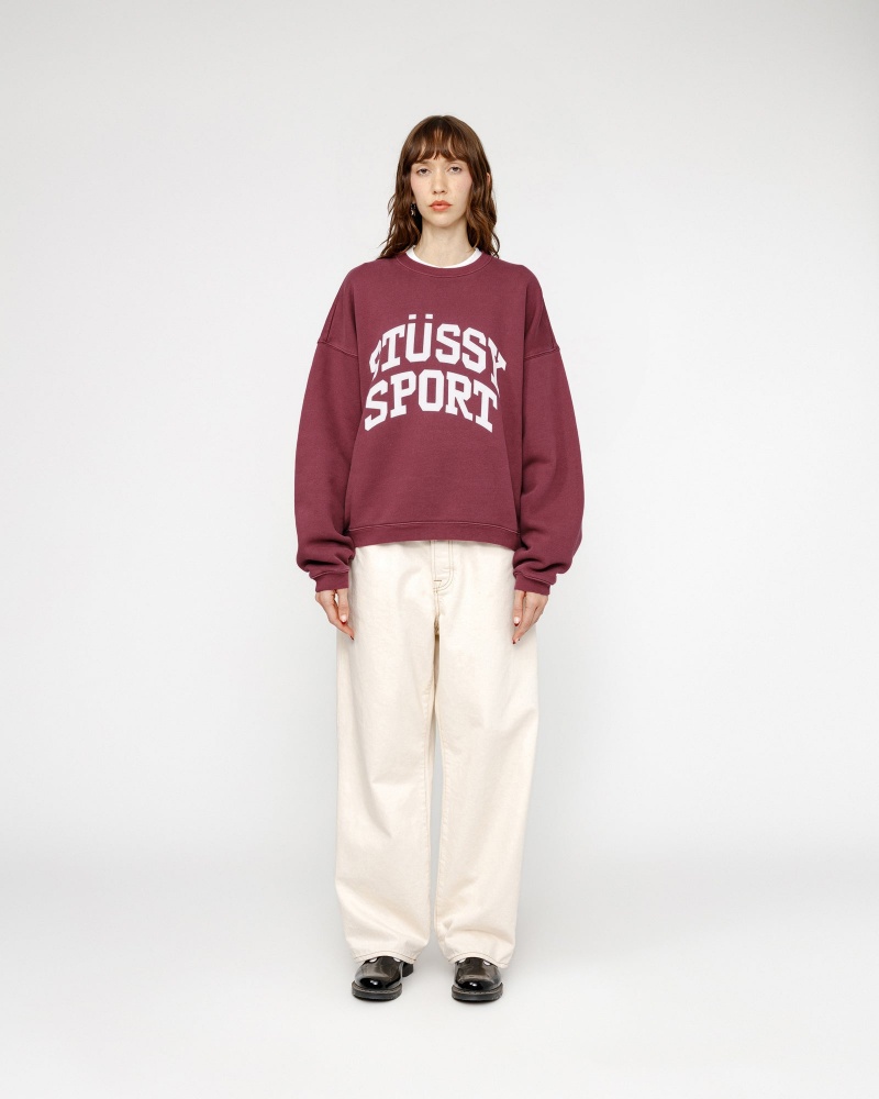 Stussy Big Crackle Sport Crew Sweatshirts Burgundy | 52189BIMS