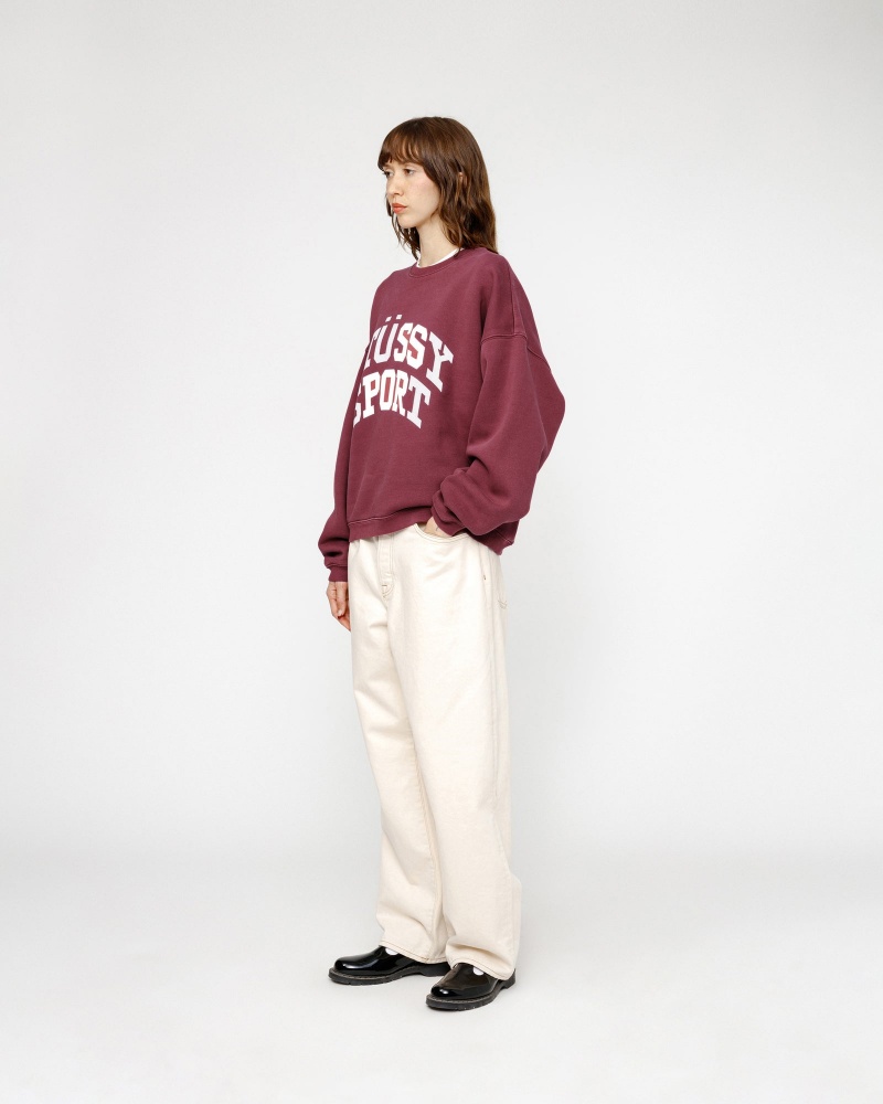 Stussy Big Crackle Sport Crew Sweatshirts Burgundy | 52189BIMS