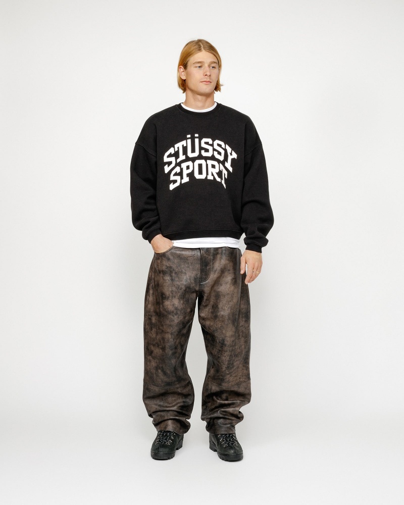 Stussy Big Crackle Sport Crew Sweatshirts Black | 57182PMEW