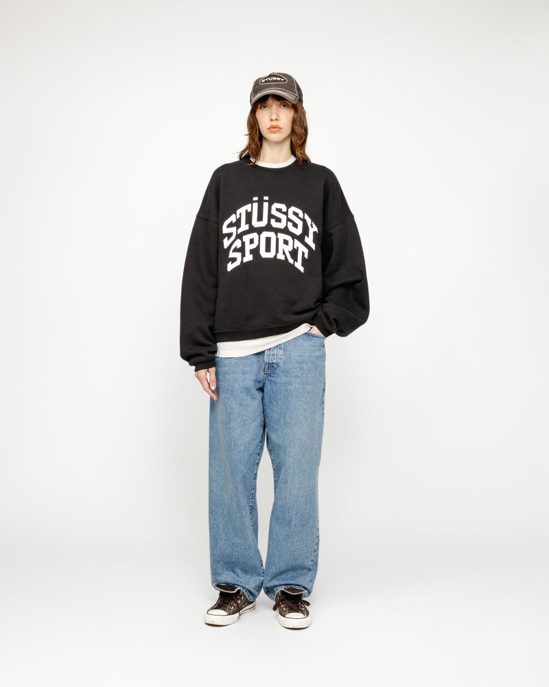 Stussy Big Crackle Sport Crew Sweatshirts Black | 57182PMEW