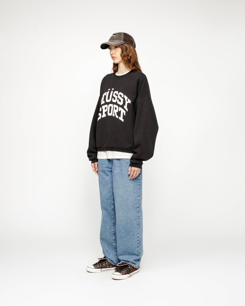 Stussy Big Crackle Sport Crew Sweatshirts Black | 57182PMEW