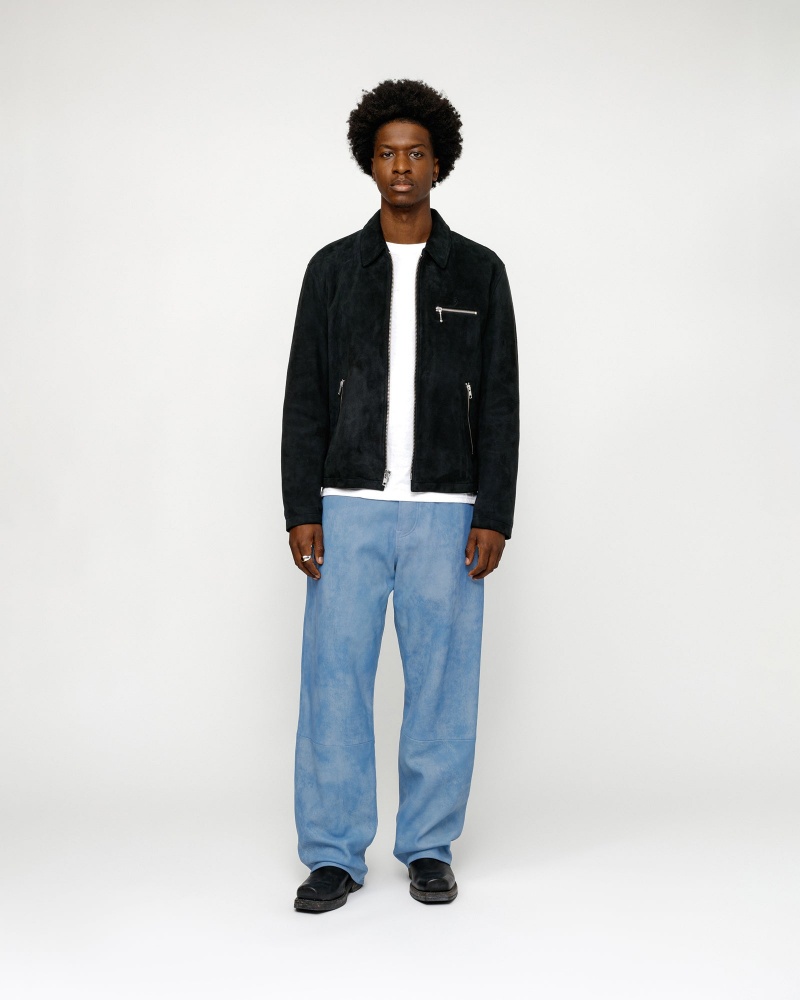 Stussy Big Ol' Stonewashed Leather Jeans Blue | 68173YJXK