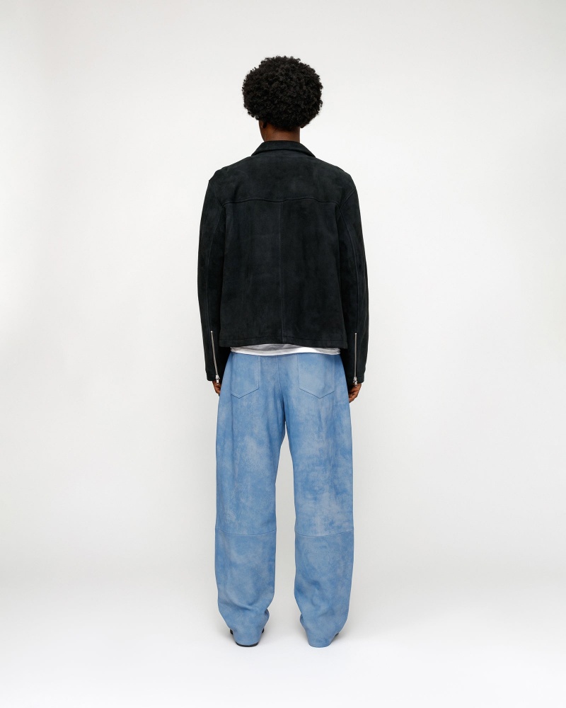 Stussy Big Ol' Stonewashed Leather Jeans Blue | 68173YJXK