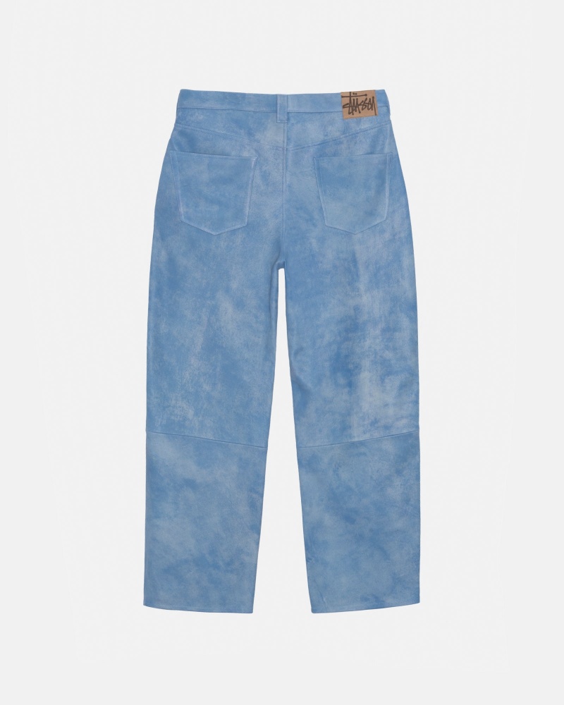 Stussy Big Ol' Stonewashed Leather Jeans Blue | 68173YJXK