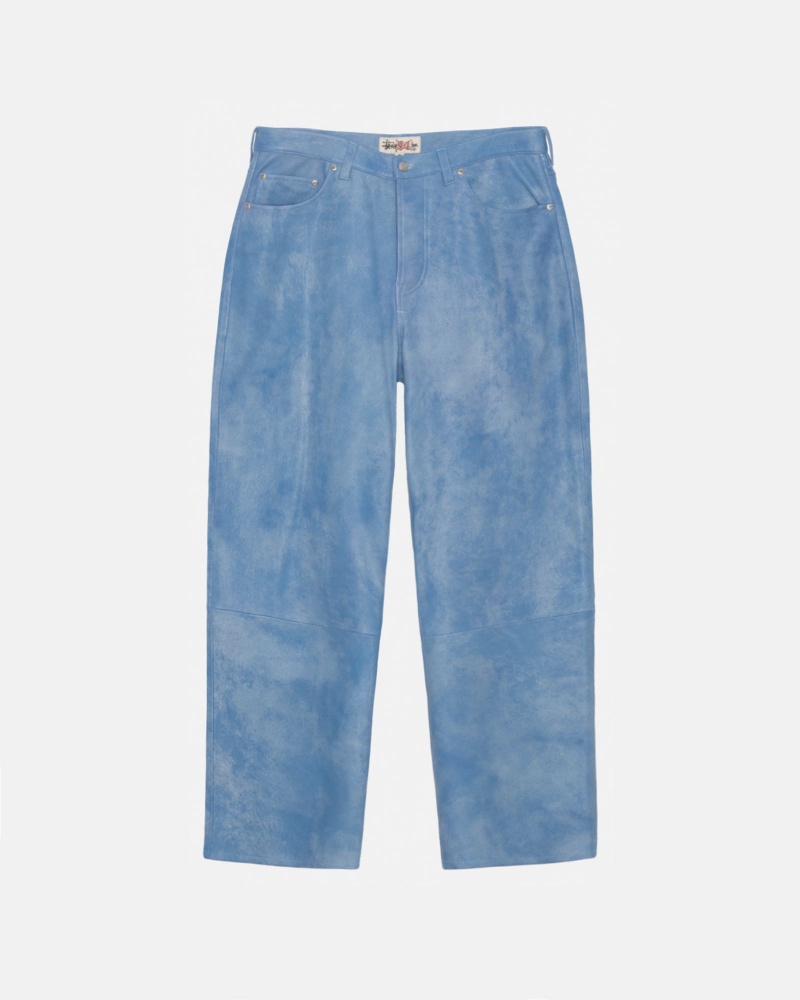 Stussy Big Ol\' Stonewashed Leather Jeans Blue | 68173YJXK