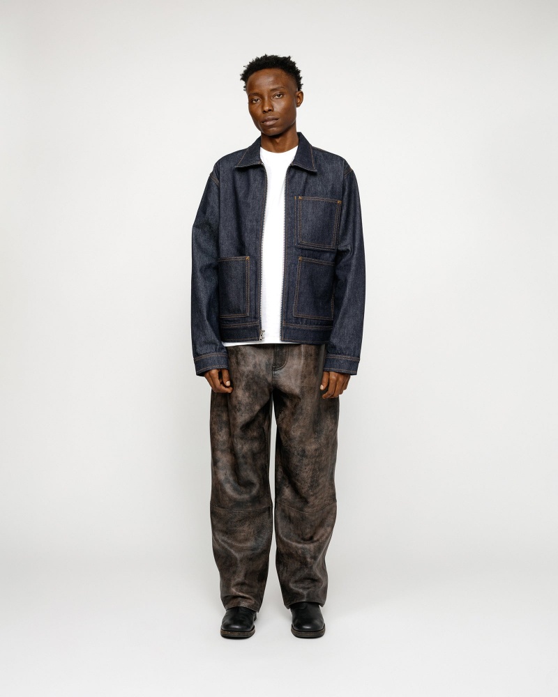 Stussy Big Ol' Stonewashed Leather Jeans Black | 57364CMRN