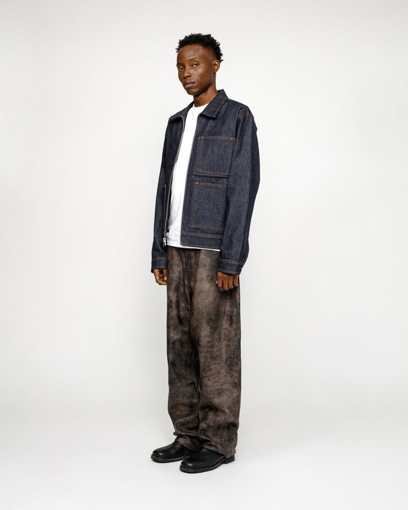 Stussy Big Ol' Stonewashed Leather Jeans Black | 57364CMRN