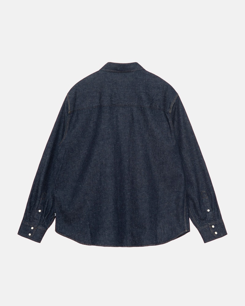 Stussy Boxy Western Denim Shirts Dark Blue | 94816VWFZ