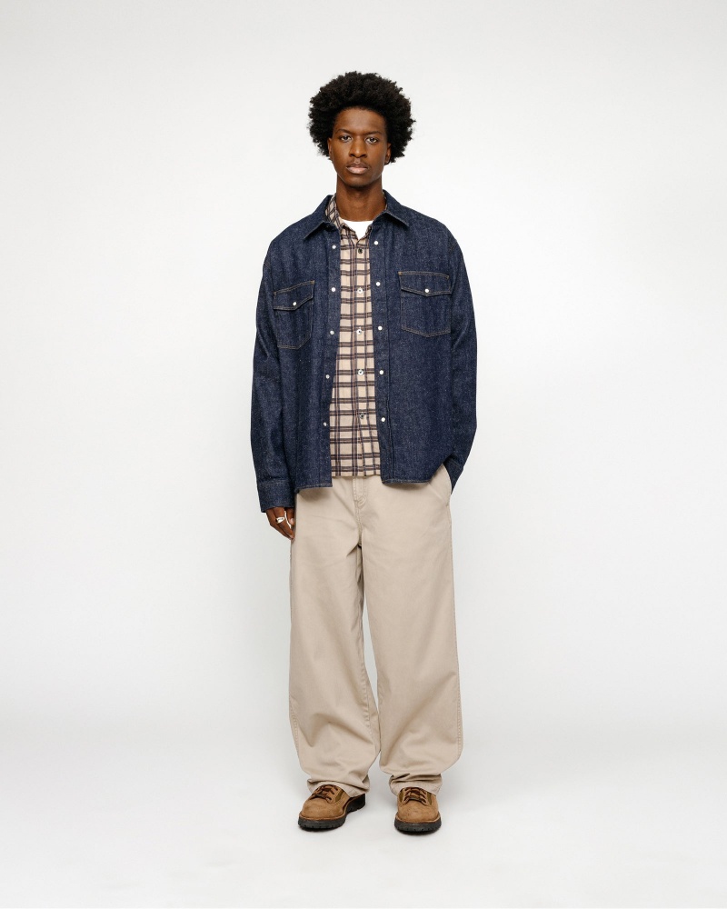 Stussy Boxy Western Denim Shirts Dark Blue | 94816VWFZ