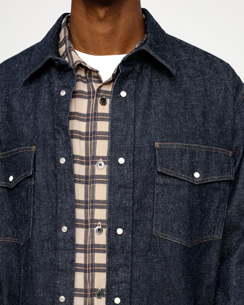 Stussy Boxy Western Denim Shirts Dark Blue | 94816VWFZ