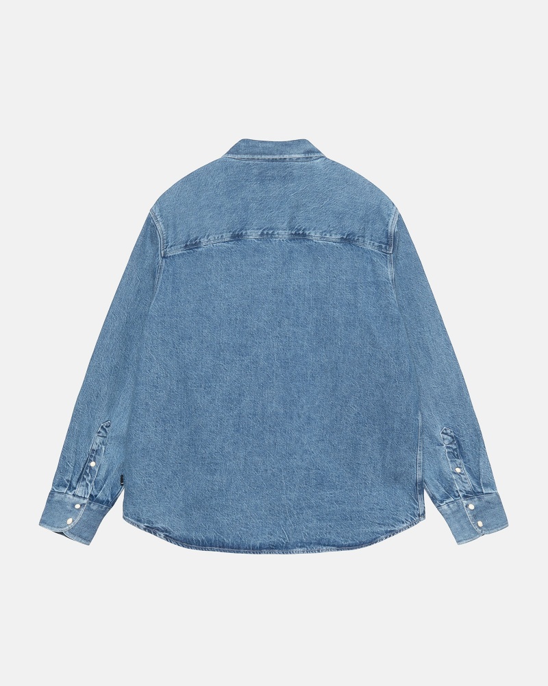 Stussy Boxy Western Denim Shirts Light Blue | 27608MIKO